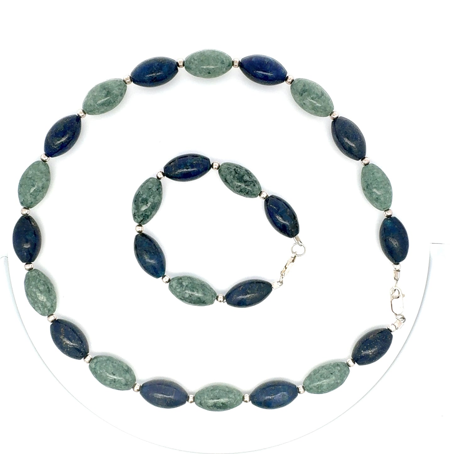 Type A Guatemalan Jade & Chilean Lapis Lazuli Necklace & Bracelet Set