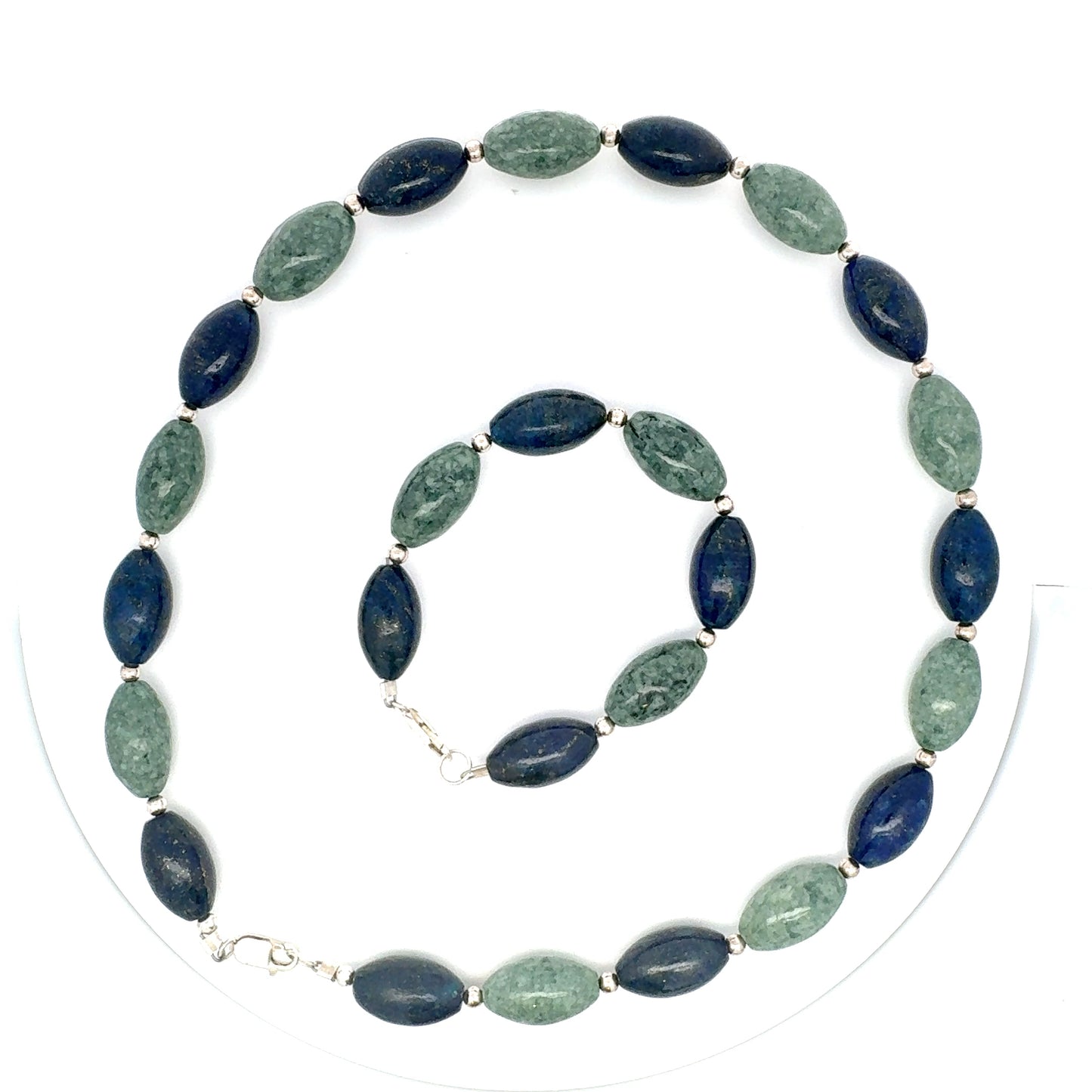 Type A Guatemalan Jade & Chilean Lapis Lazuli Necklace & Bracelet Set