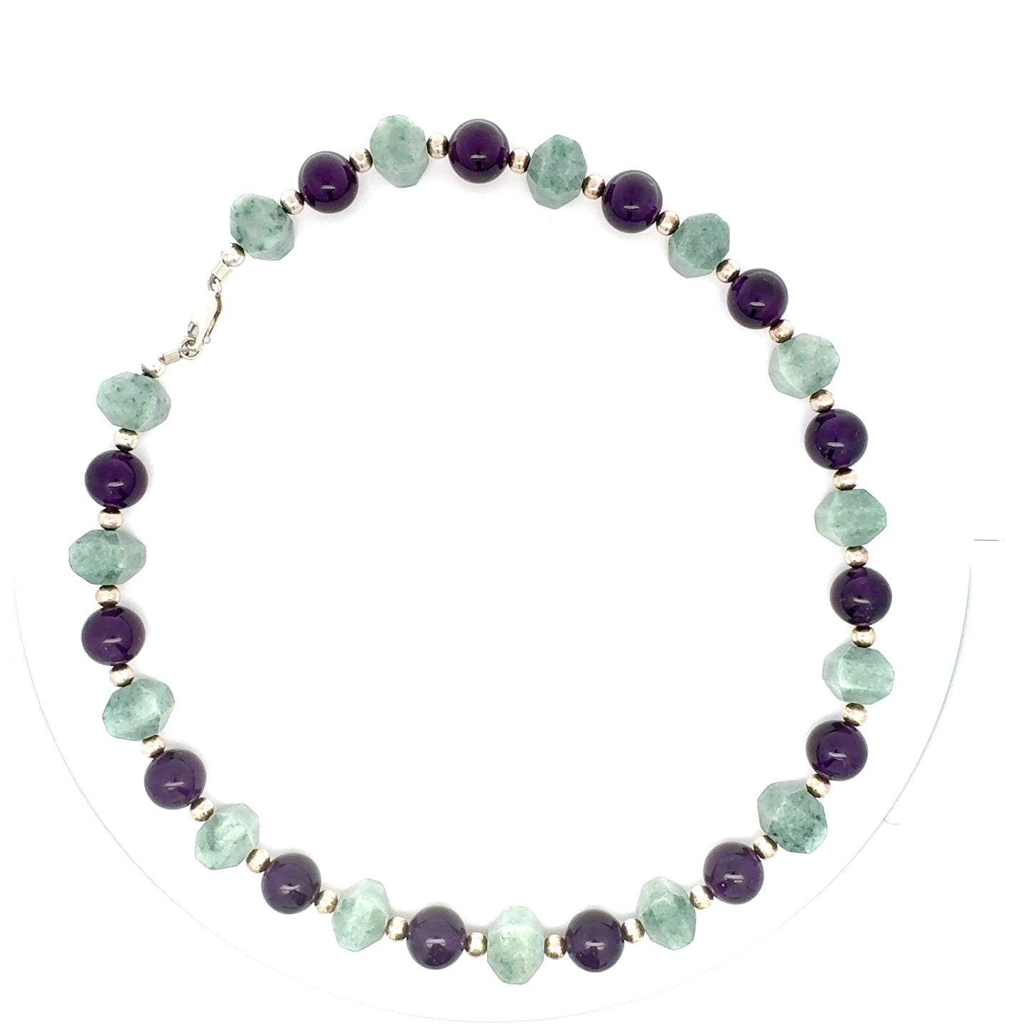 Manzano Guatemalan Jade & Amethyst Beaded Necklace in Silver