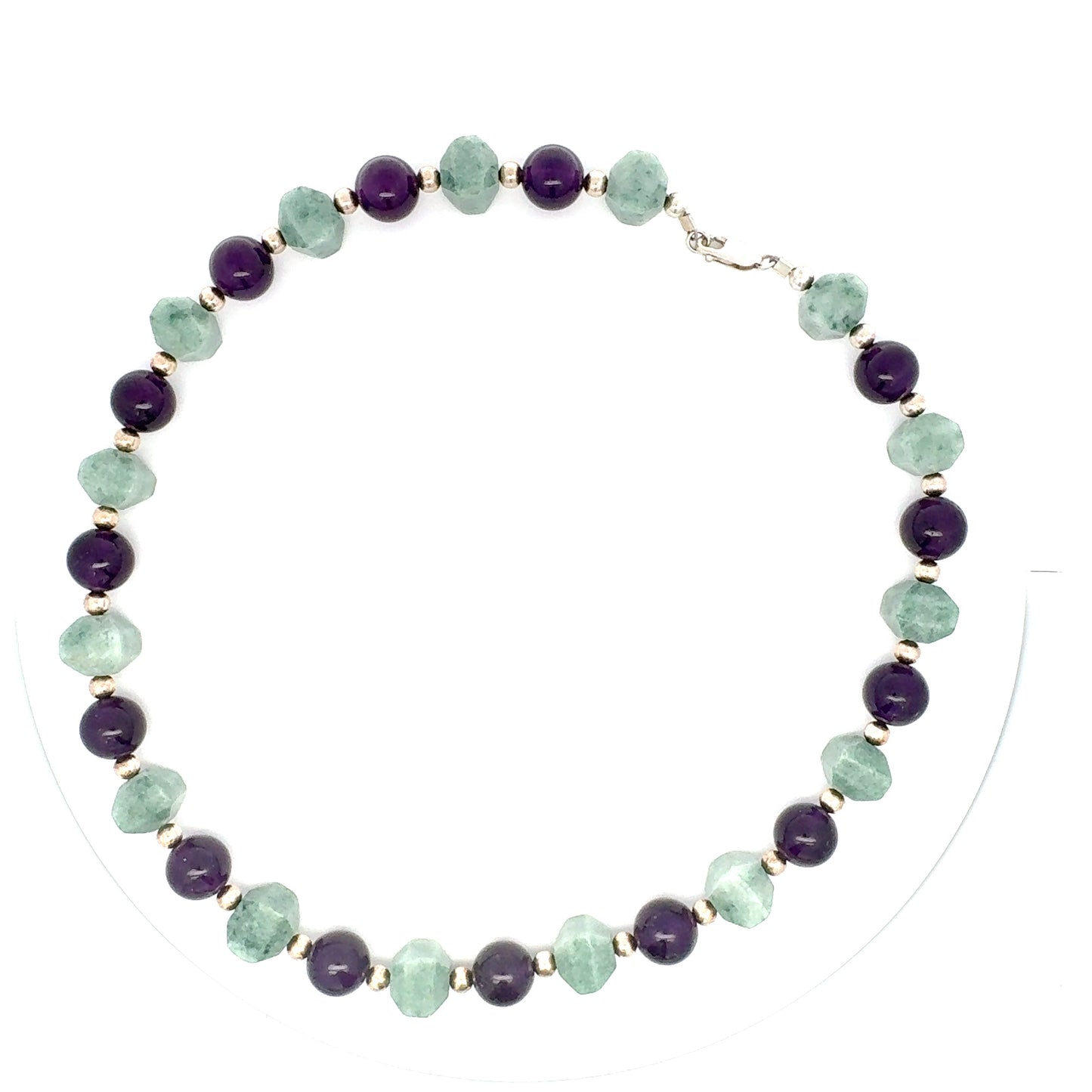 Manzano Guatemalan Jade & Amethyst Beaded Necklace in Silver