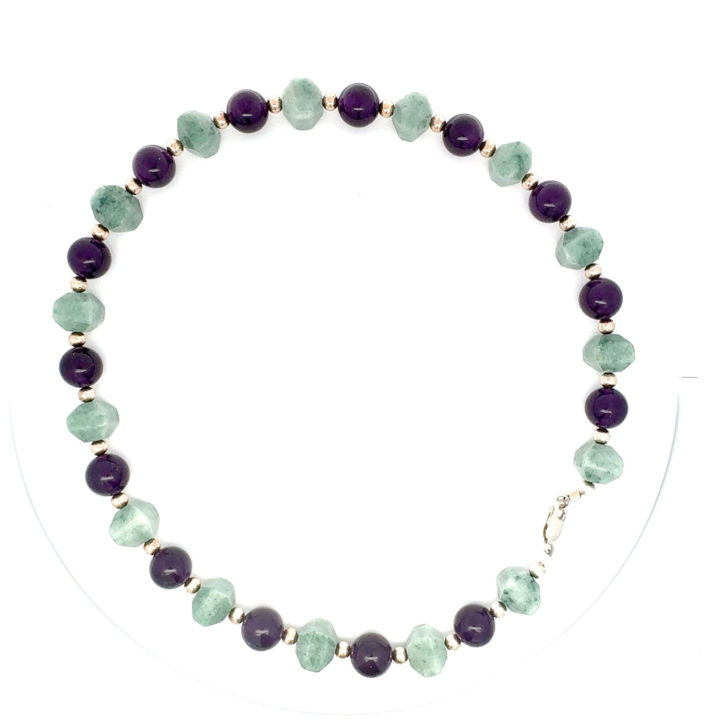 Manzano Guatemalan Jade & Amethyst Beaded Necklace in Silver