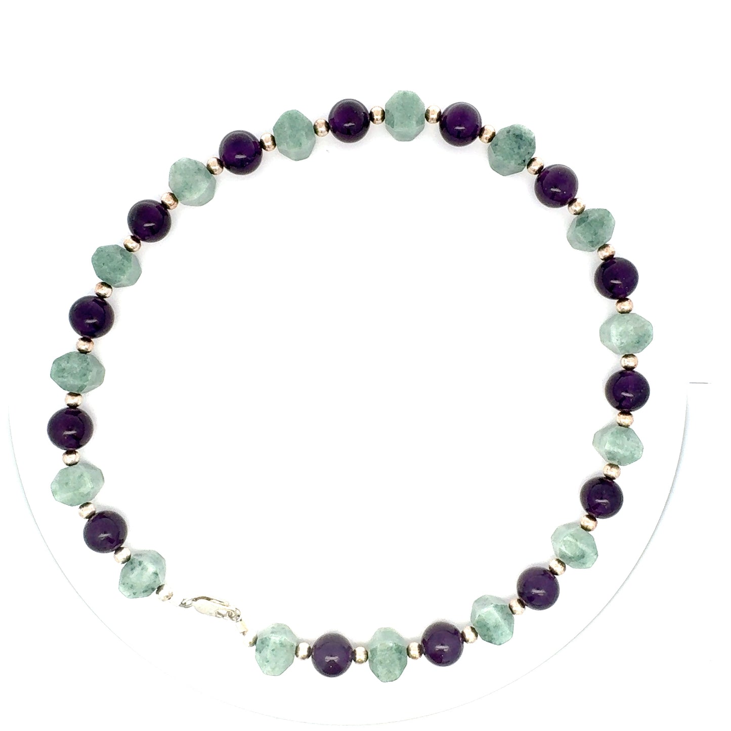 Manzano Guatemalan Jade & Amethyst Beaded Necklace in Silver