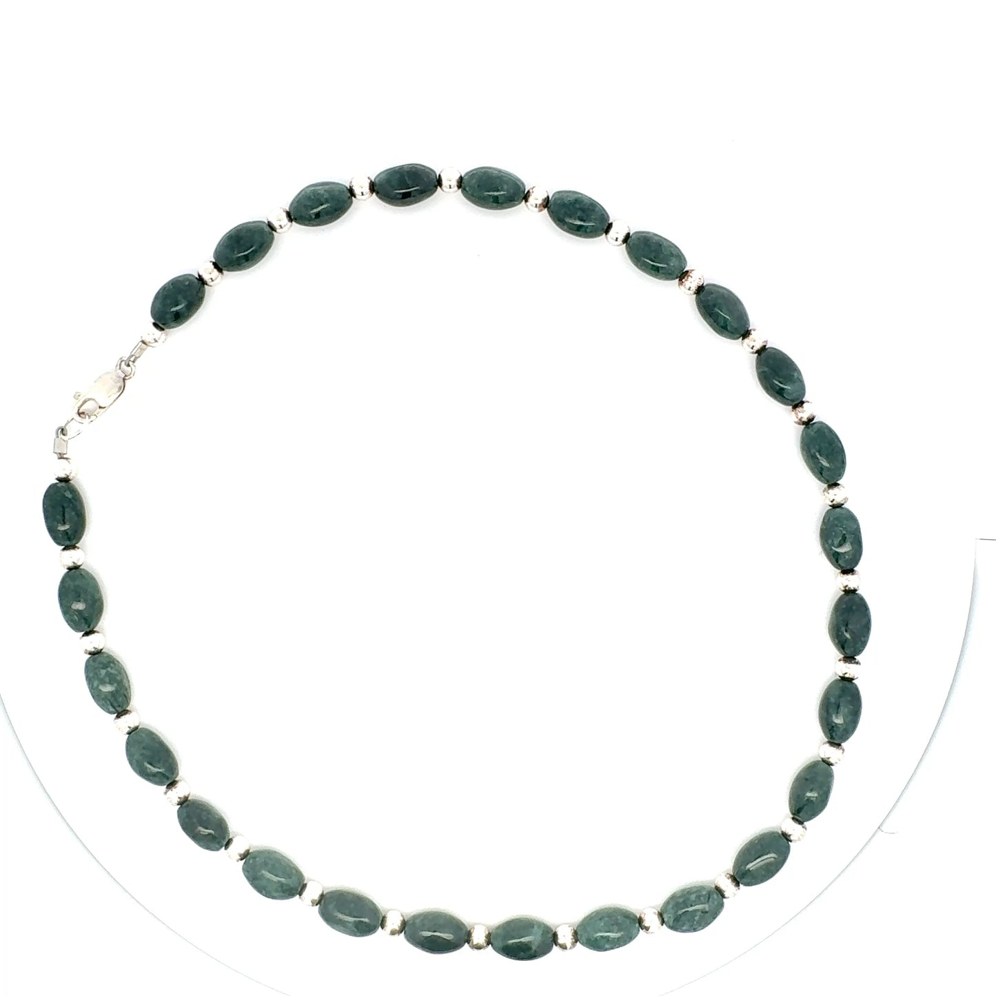 Jaguar Guatemalan Jade Oval Bead Necklace in Silver
