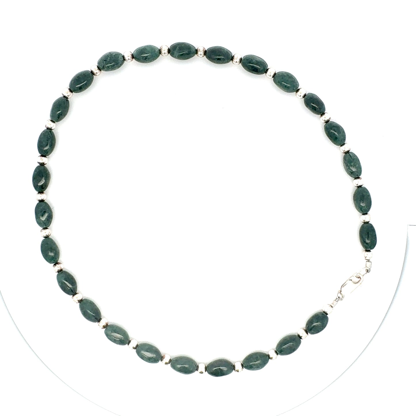 Jaguar Guatemalan Jade Oval Bead Necklace in Silver