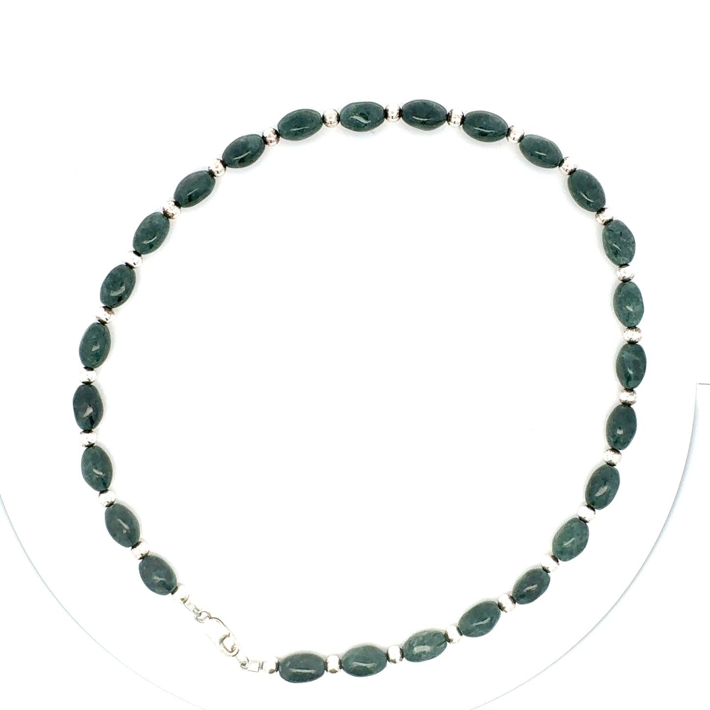 Jaguar Guatemalan Jade Oval Bead Necklace in Silver