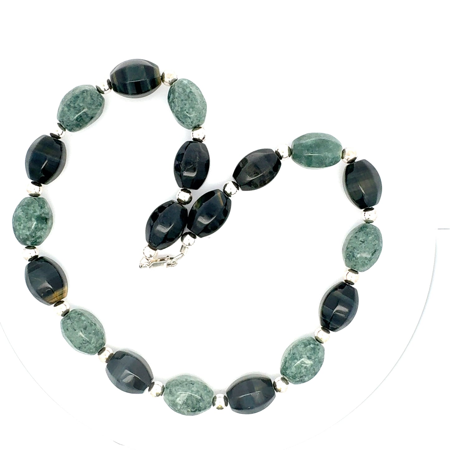 Jaguar Guatemalan Jade & Mexican Rainbow Obsidian Necklace in Silver