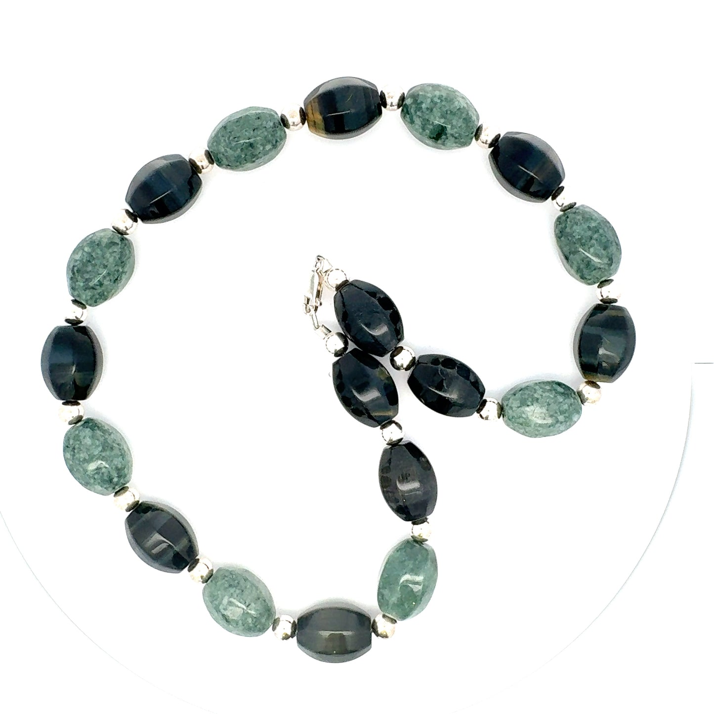 Jaguar Guatemalan Jade & Mexican Rainbow Obsidian Necklace in Silver