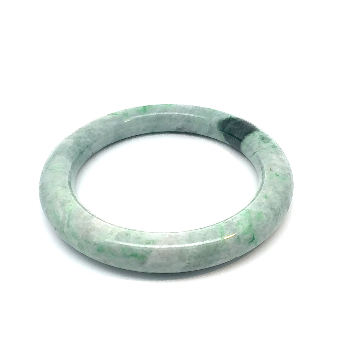 QAR Kazakh Jadeite Bangle, Light Green and White, Natural Type A