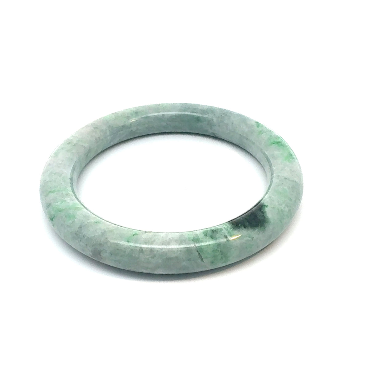 QAR Kazakh Jadeite Bangle, Light Green and White, Natural Type A