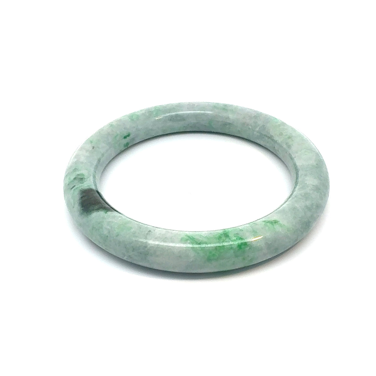 QAR Kazakh Jadeite Bangle, Light Green and White, Natural Type A