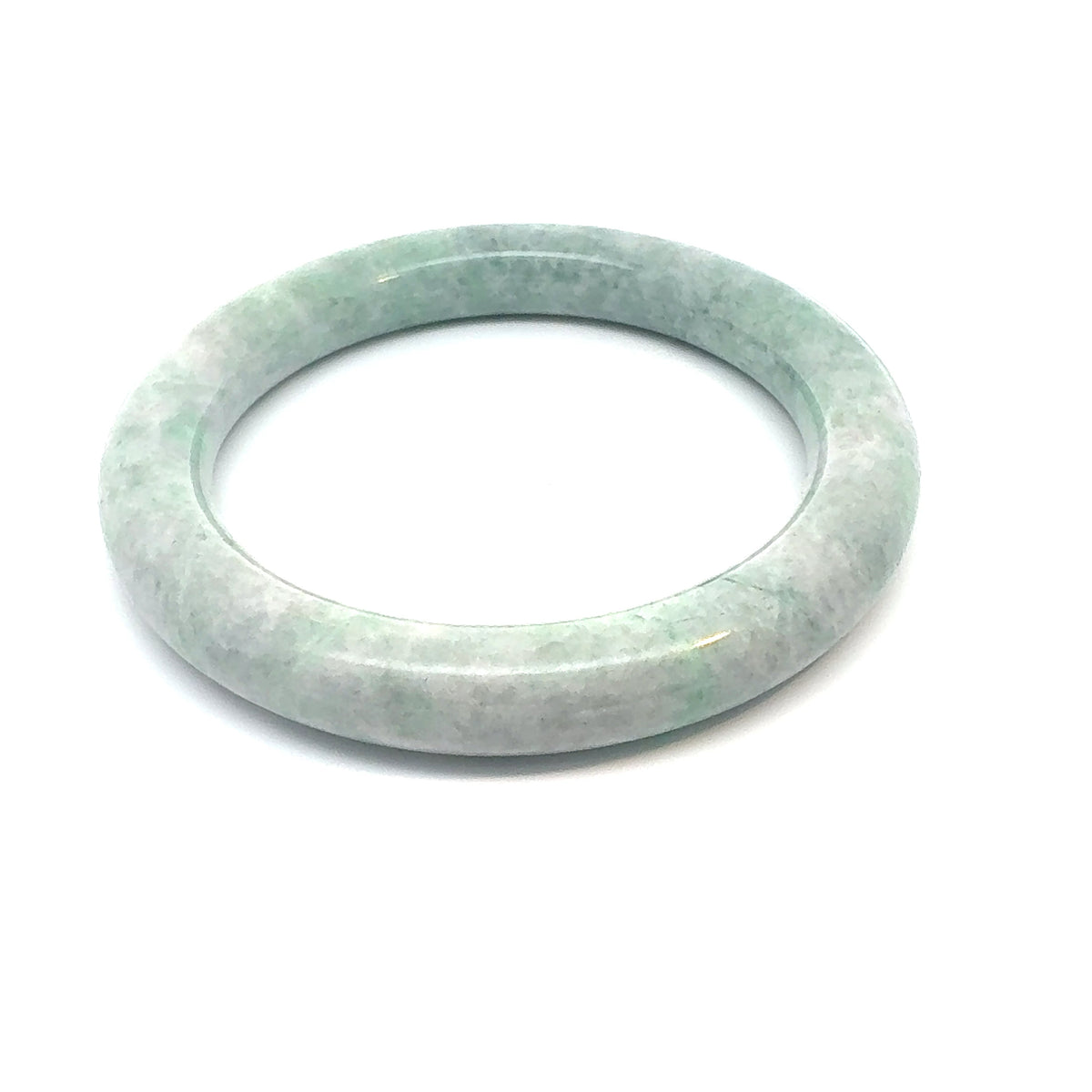QAR Kazakh Jadeite Bangle, Light Green and White, Natural Type A