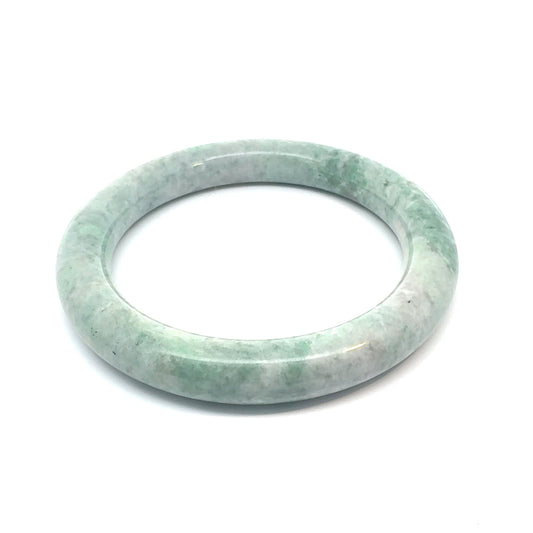 58.8 mm QAR Kazakh Jadeite Bangle, Mottled Green and White, Natural Type A