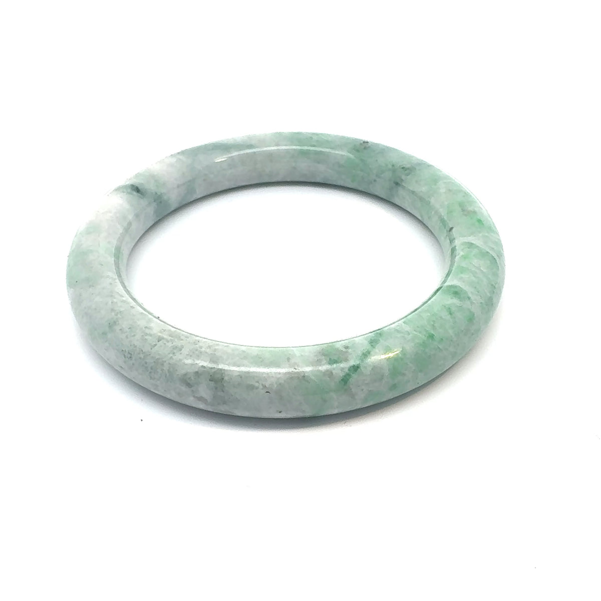 QAR Kazakh Jadeite Bangle, Mottled Light Green and White, Natural Type A