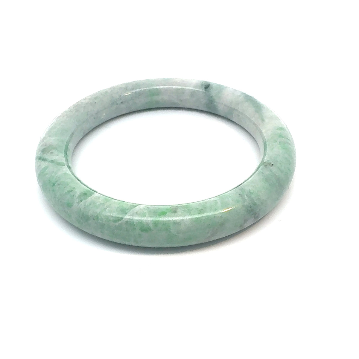 QAR Kazakh Jadeite Bangle, Mottled Light Green and White, Natural Type A