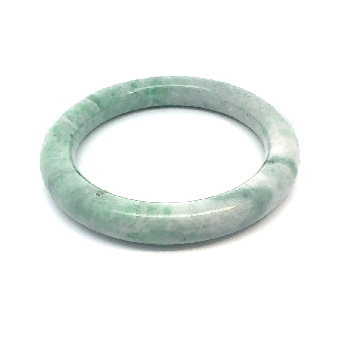 QAR Kazakh Jadeite Bangle, Mottled Light Green and White, Natural Type A