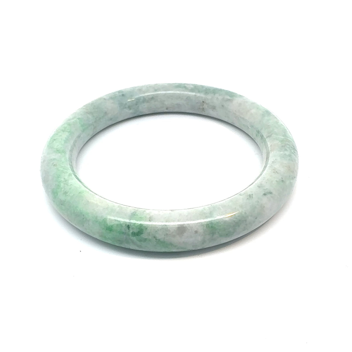 QAR Kazakh Jadeite Bangle, Light Green and White, Natural Type A