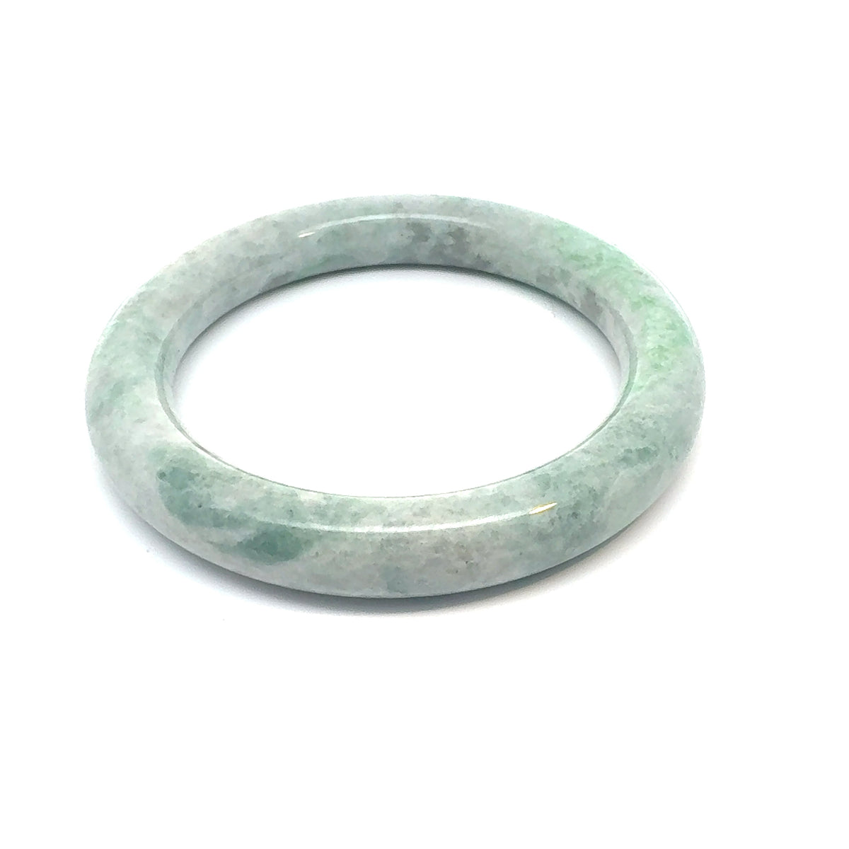 QAR Kazakh Jadeite Bangle, Light Green and White, Natural Type A