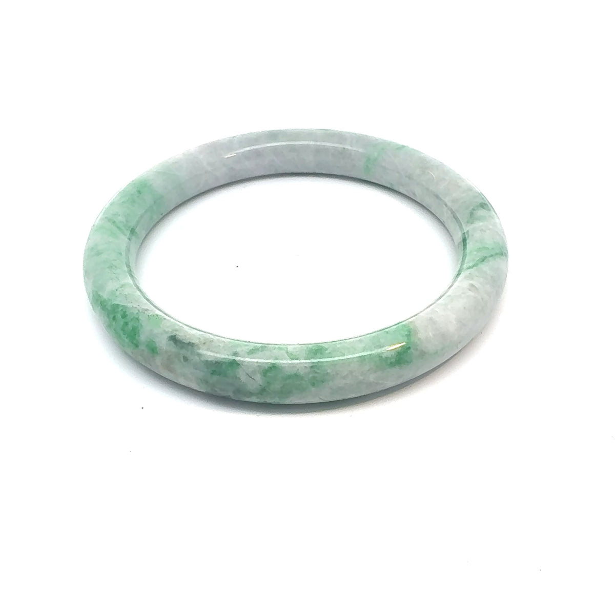 TAU Kazakh Jadeite Bangle, Green and White, Natural Type A