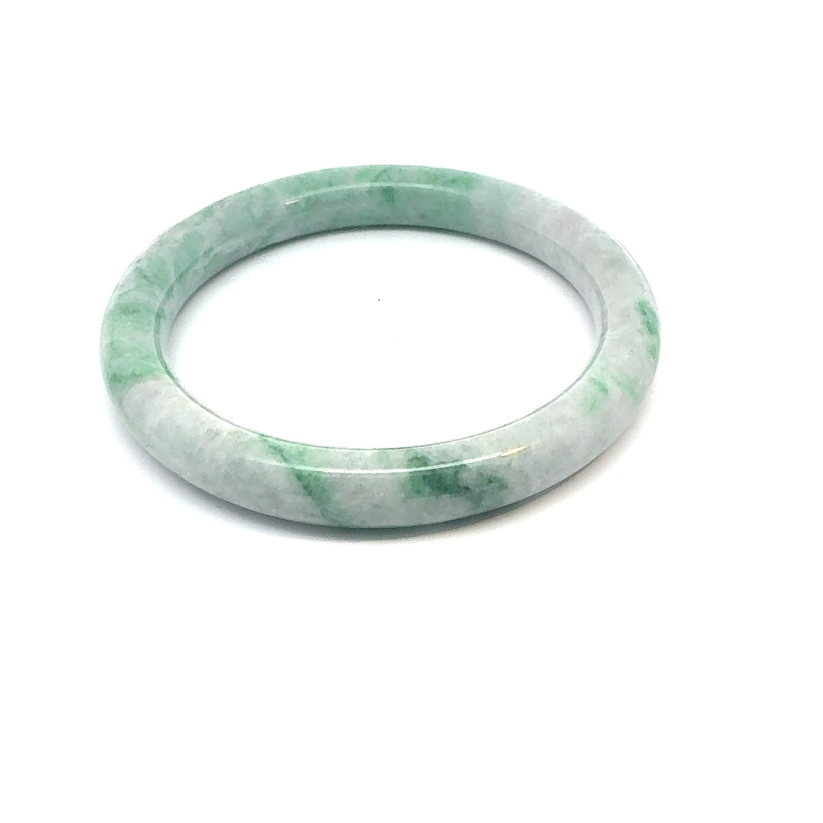 TAU Kazakh Jadeite Bangle, Green and White, Natural Type A
