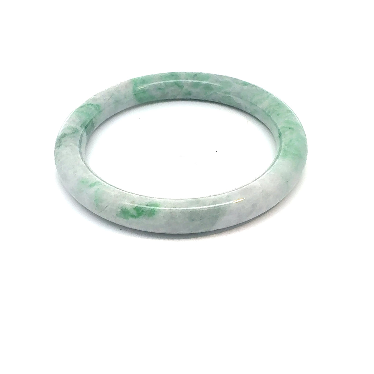 TAU Kazakh Jadeite Bangle, Green and White, Natural Type A