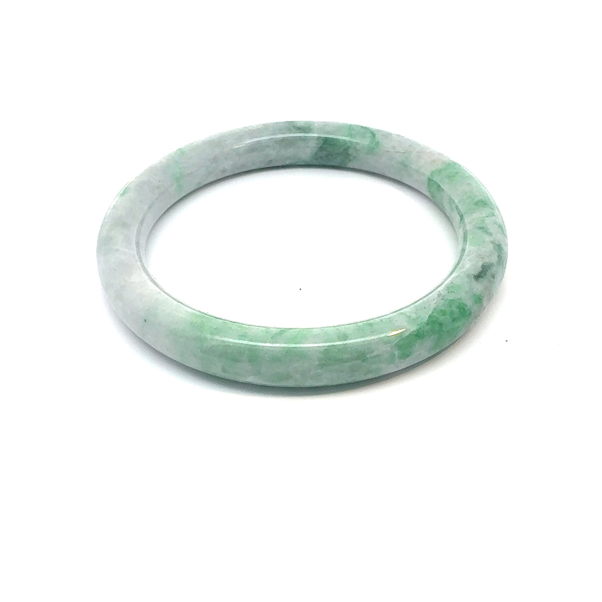 TAU Kazakh Jadeite Bangle, Green and White, Natural Type A