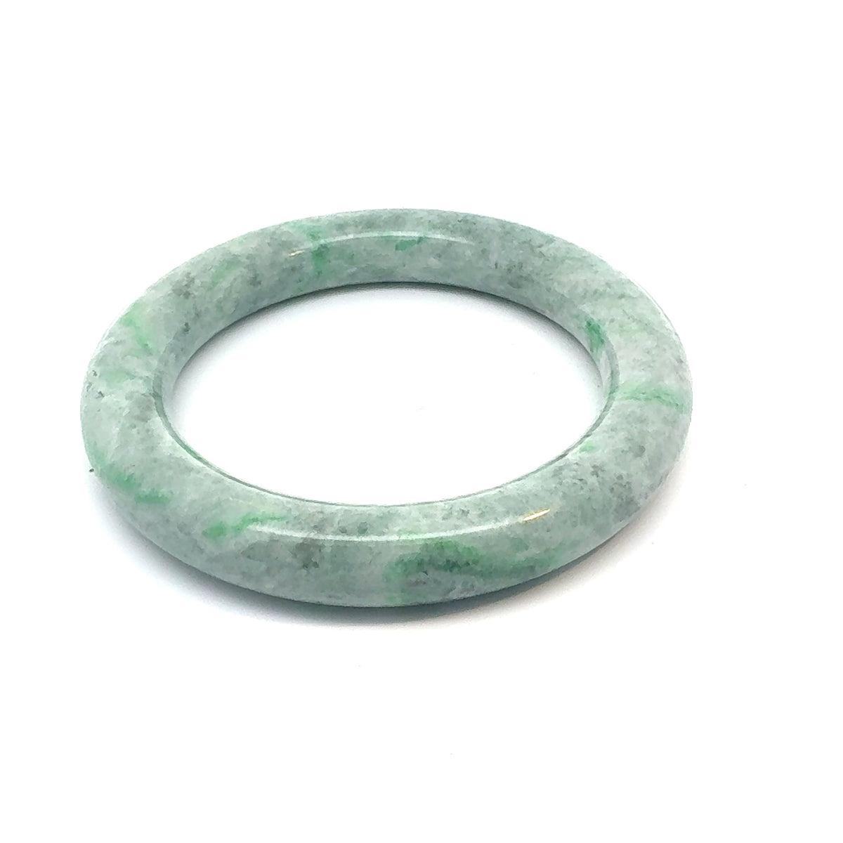QAR Kazakh Jadeite Bangle, Light Green and White, Natural Type A