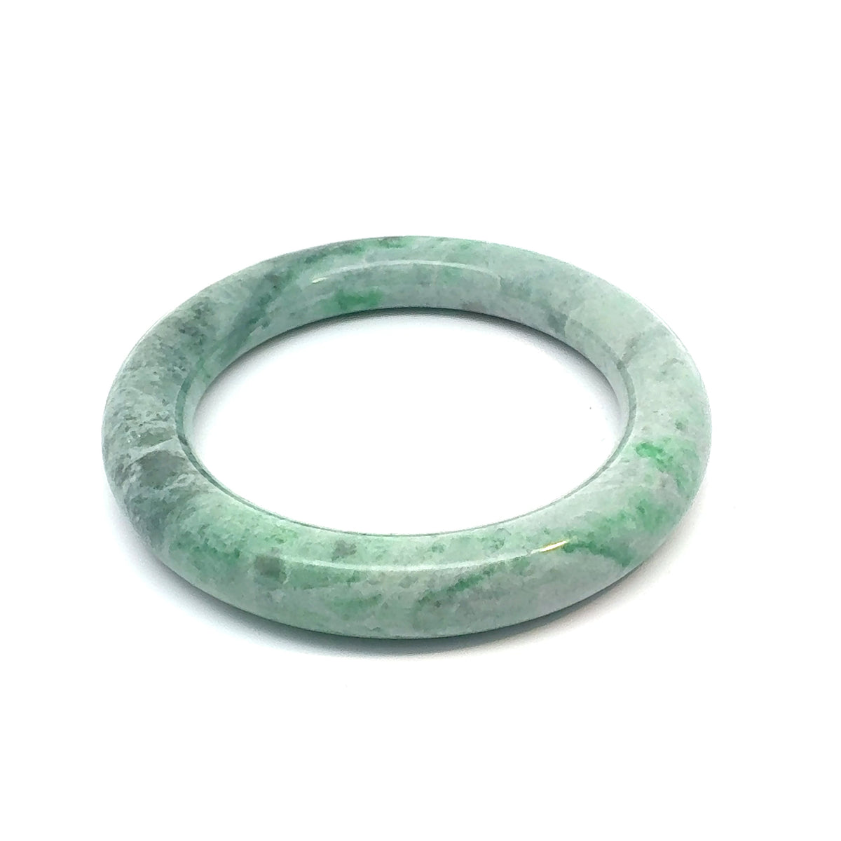 TAU Kazakh Jadeite Bangle, Mottled Light and Medium Green, Natural Type A
