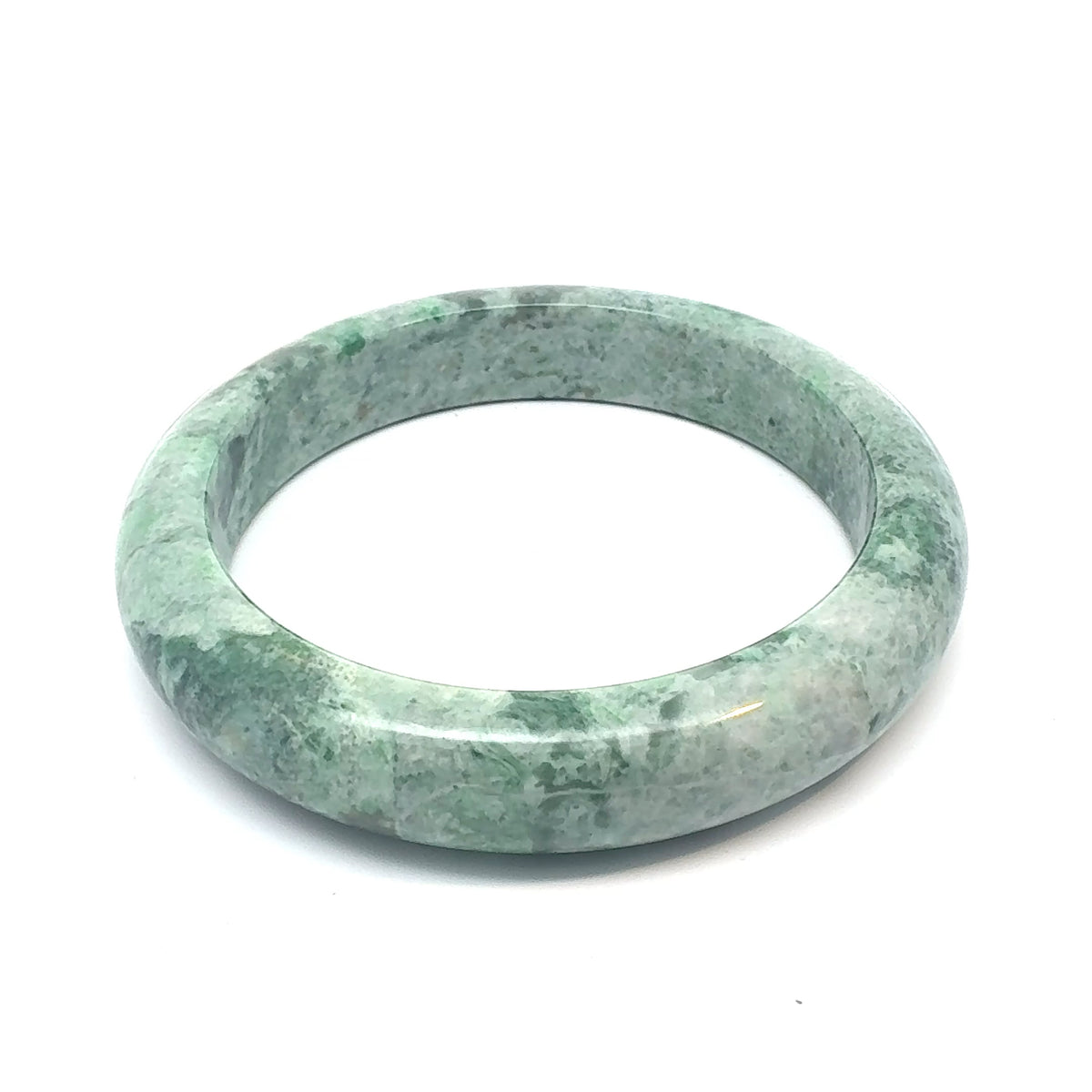TAU Kazakh Jadeite Bangle, Mottled Green and Cloudy White, Natural Type A