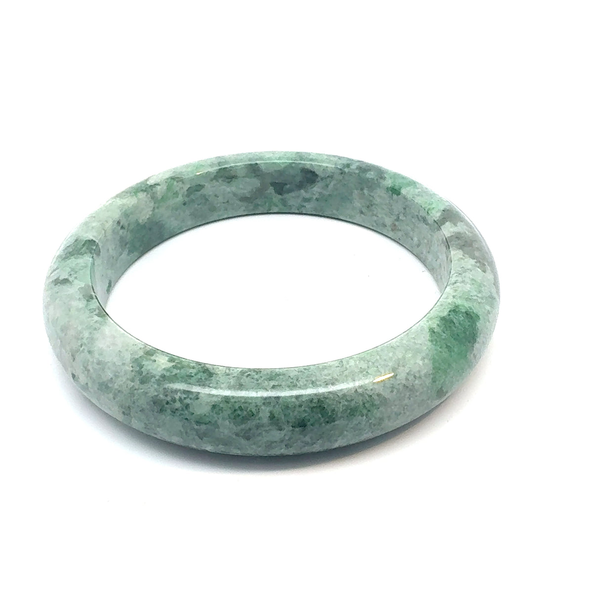 TAU Kazakh Jadeite Bangle, Mottled Green and Cloudy White, Natural Type A