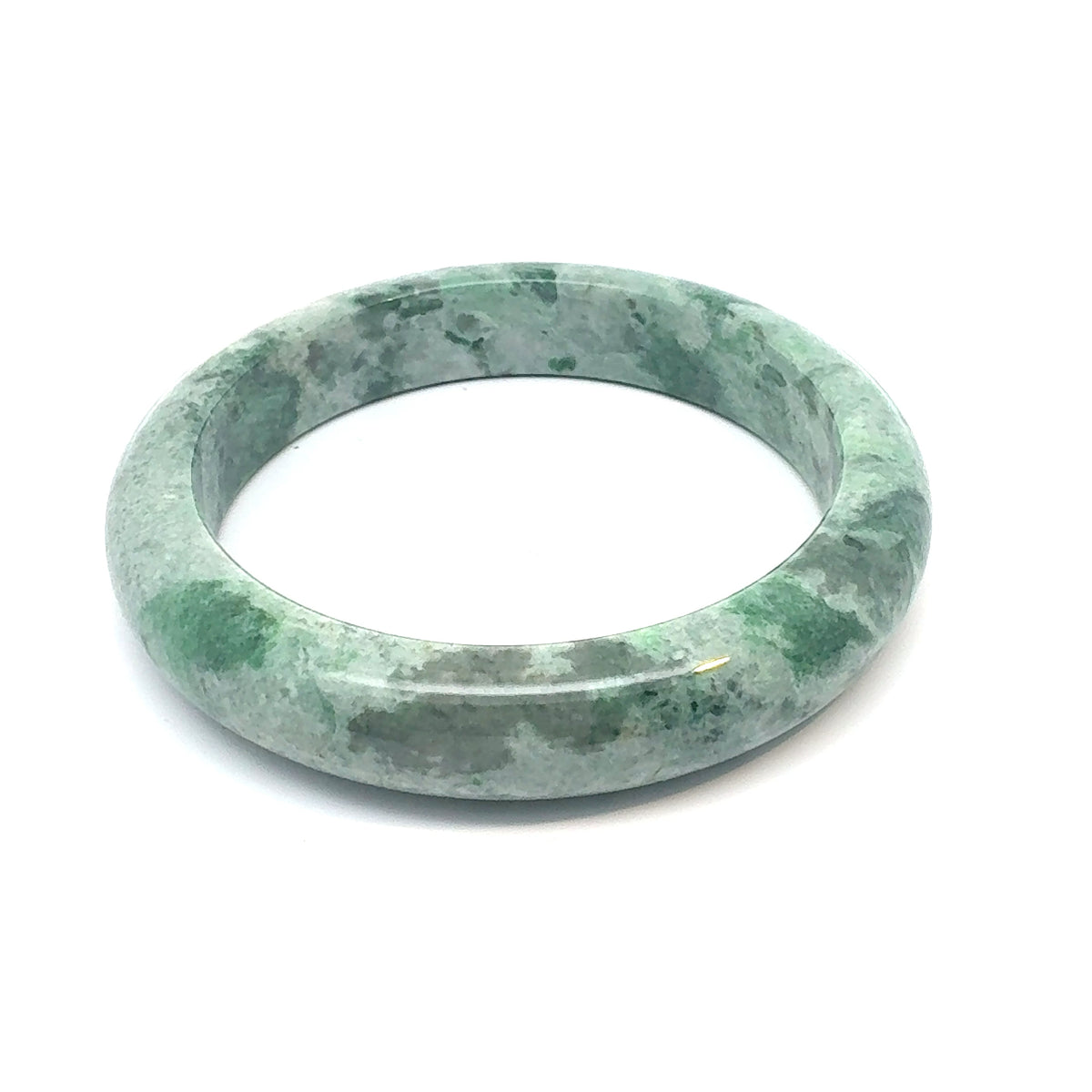 TAU Kazakh Jadeite Bangle, Mottled Green and Cloudy White, Natural Type A