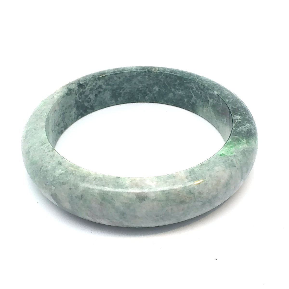 TAU Kazakh Jadeite Bangle, Green and White Mottled, Natural Type A