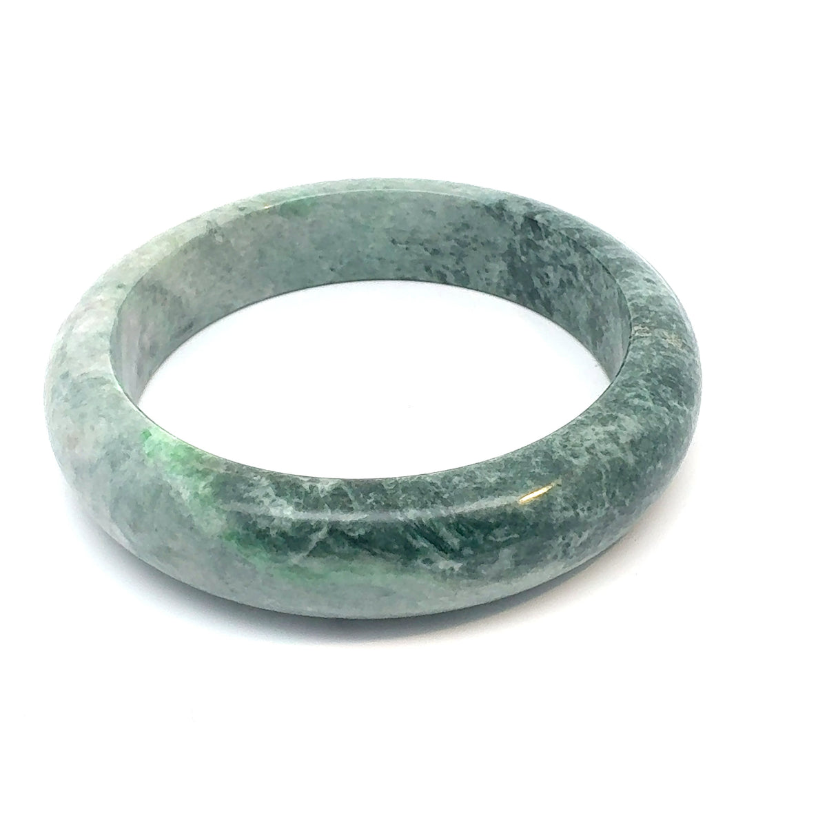 TAU Kazakh Jadeite Bangle, Green and White Mottled, Natural Type A