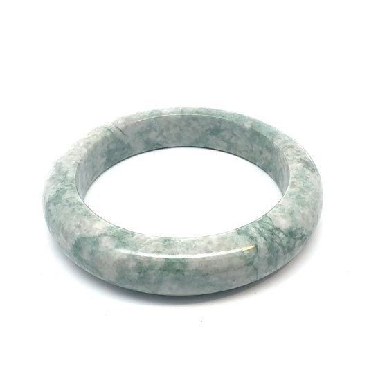 61.16 mm QAR Kazakh Jadeite Bangle, Mottled Green and White, Natural Type A