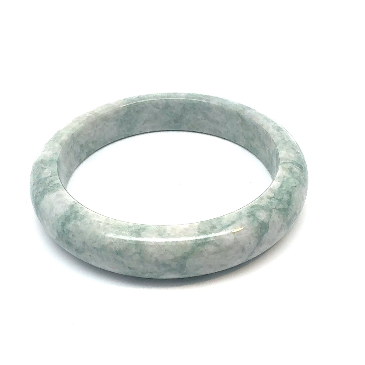 QAR Kazakh Jadeite Bangle, Light Green and White, Natural Type A