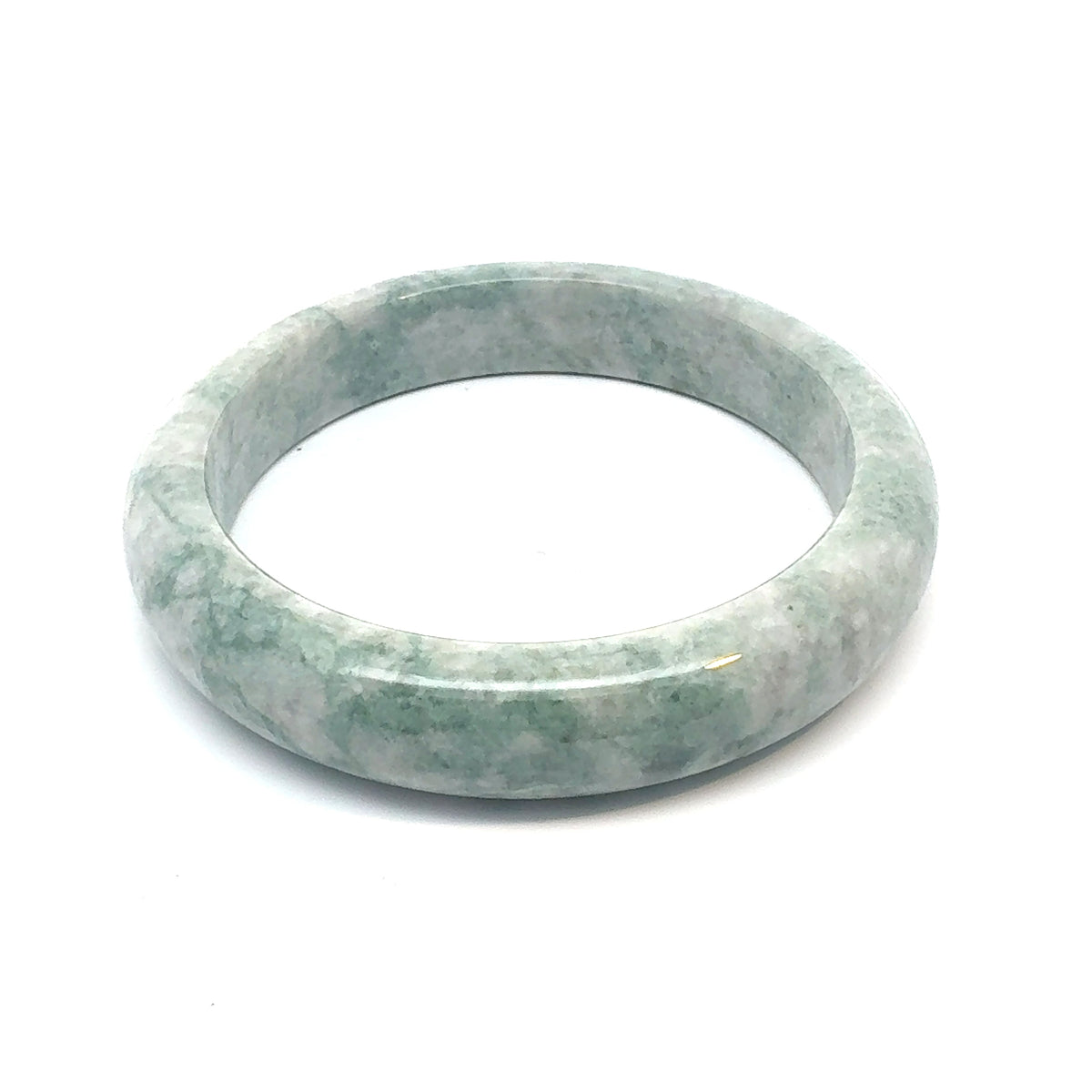 QAR Kazakh Jadeite Bangle, Light Green and White, Natural Type A
