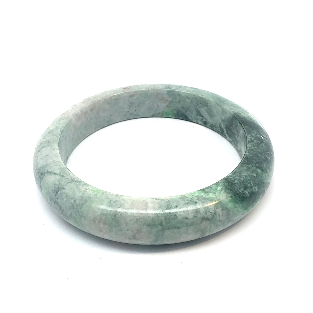 TAU Kazakh Jadeite Bangle, Mottled Green and White, Natural Type A