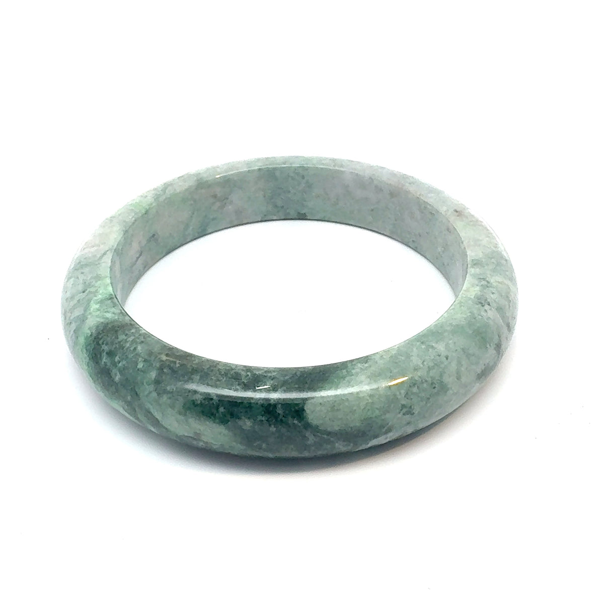 TAU Kazakh Jadeite Bangle, Mottled Green and White, Natural Type A