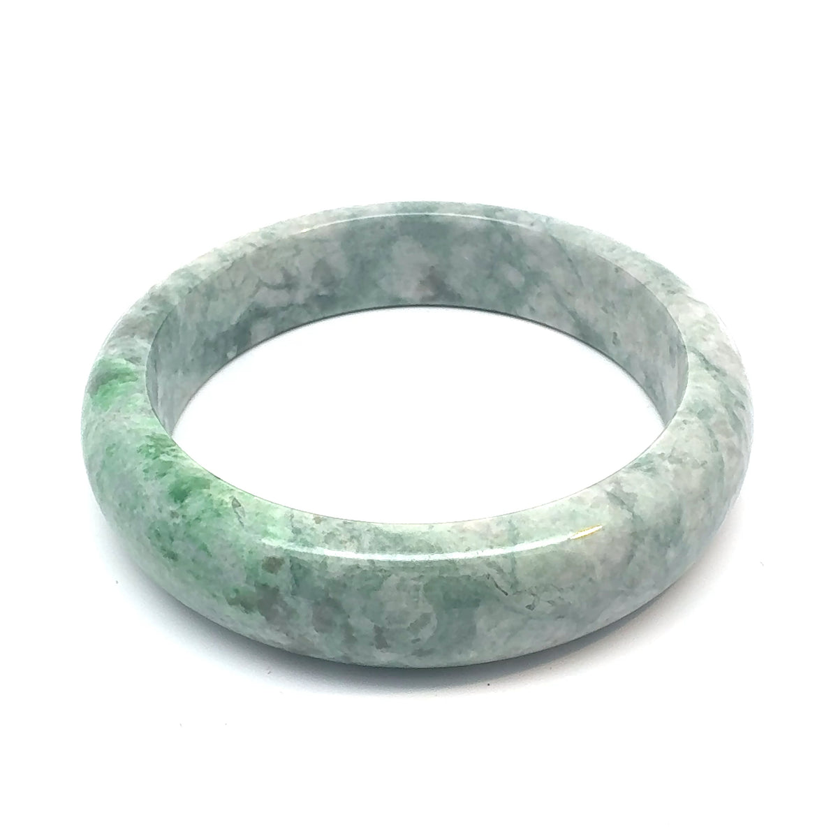 QAR Kazakh Jadeite Bangle, Mottled Green and White, Natural Type A