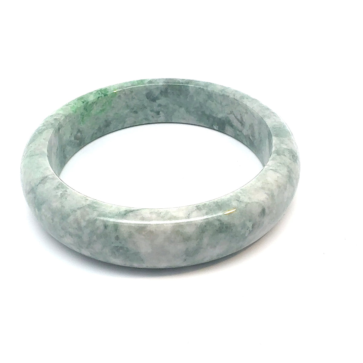 QAR Kazakh Jadeite Bangle, Mottled Green and White, Natural Type A