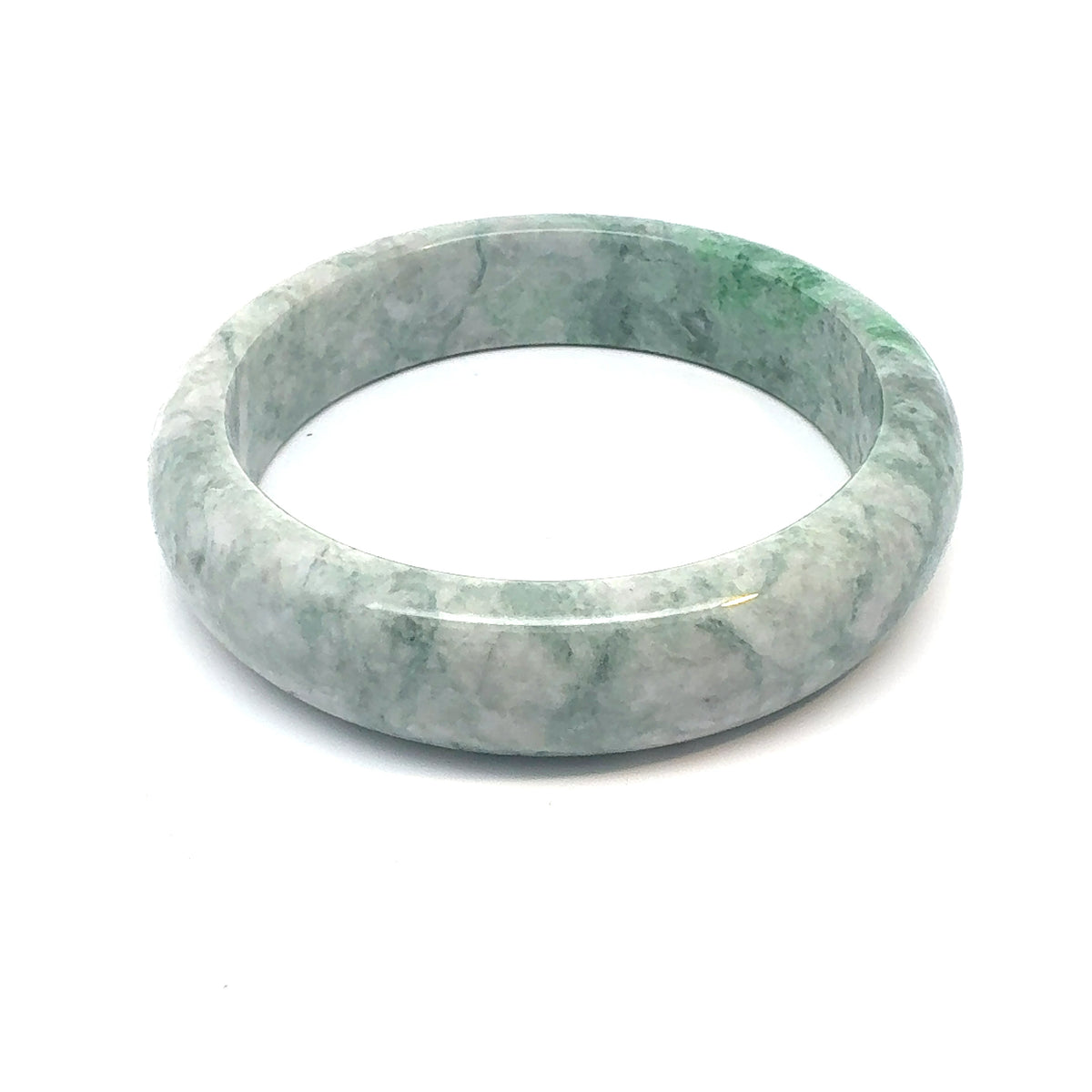 QAR Kazakh Jadeite Bangle, Mottled Green and White, Natural Type A