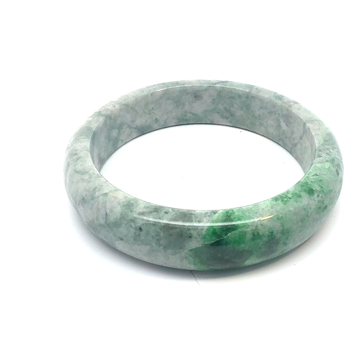 QAR Kazakh Jadeite Bangle, Mottled Green and White, Natural Type A
