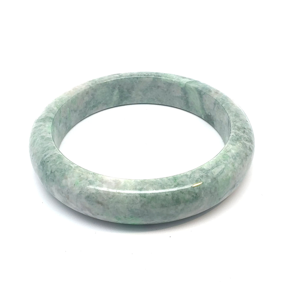 QAR Kazakh Jadeite Bangle, Mottled Light Green and White, Natural Type A