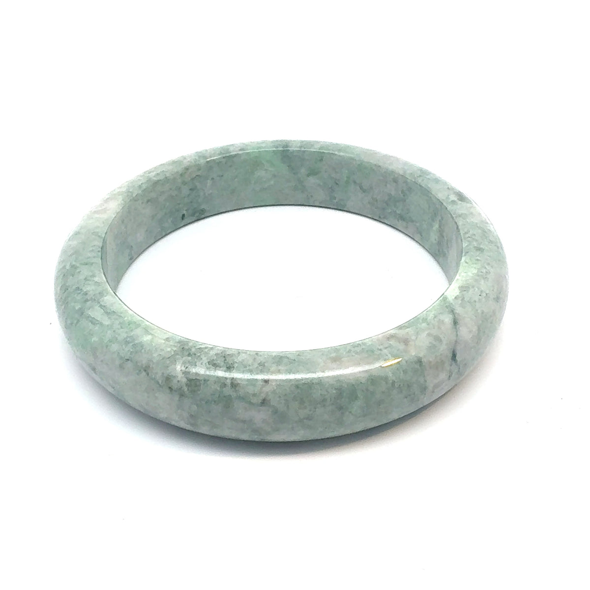 QAR Kazakh Jadeite Bangle, Mottled Light Green and White, Natural Type A