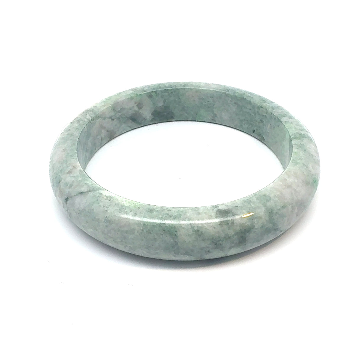 QAR Kazakh Jadeite Bangle, Mottled Light Green and White, Natural Type A