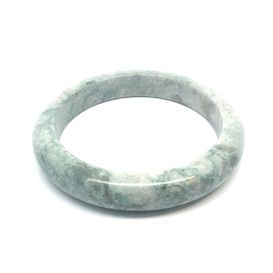 63.58 mm QAR Kazakh Jadeite Bangle, Mottled Green and White, Natural Type A