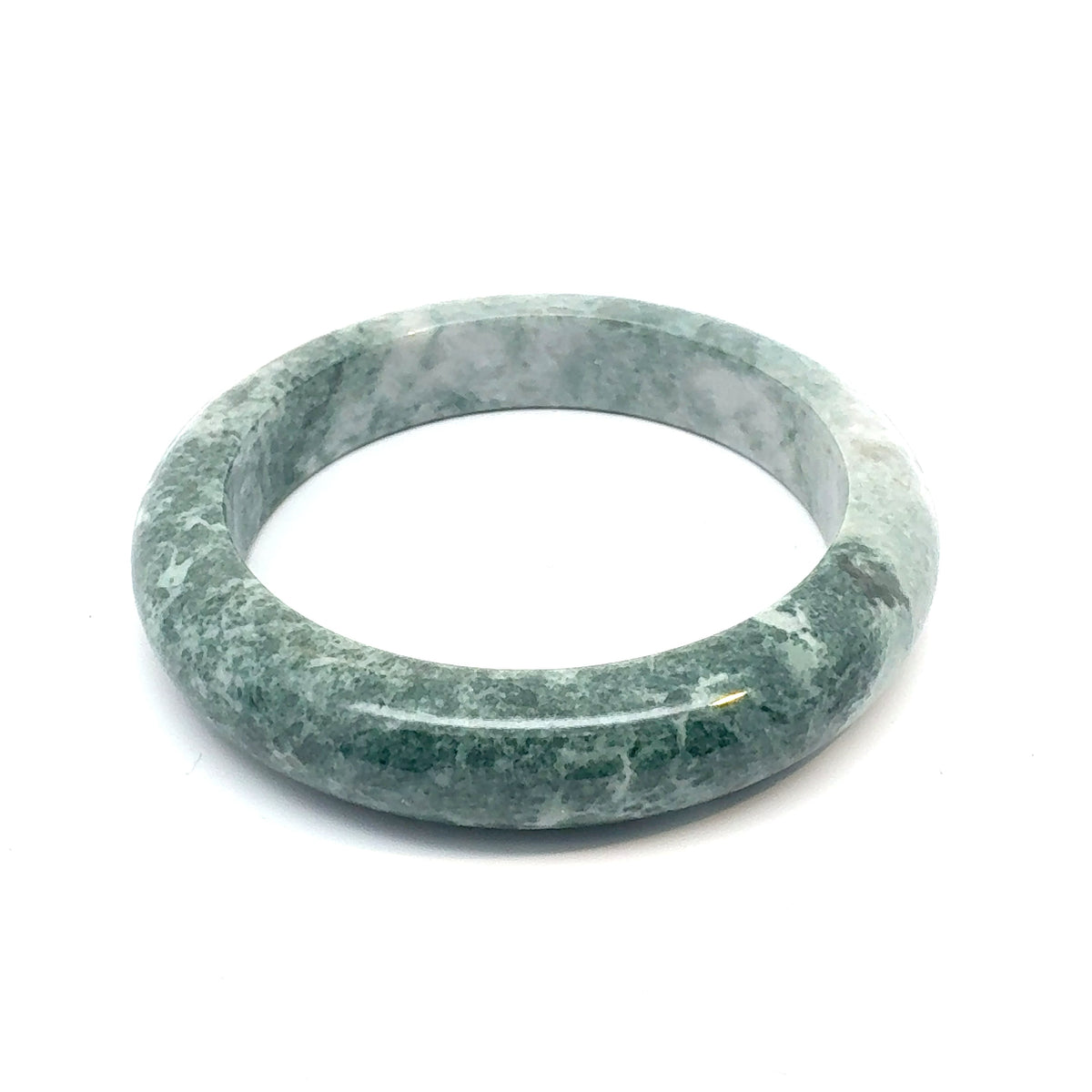 TAU Kazakh Jadeite Bangle, Green and White, Natural Type A