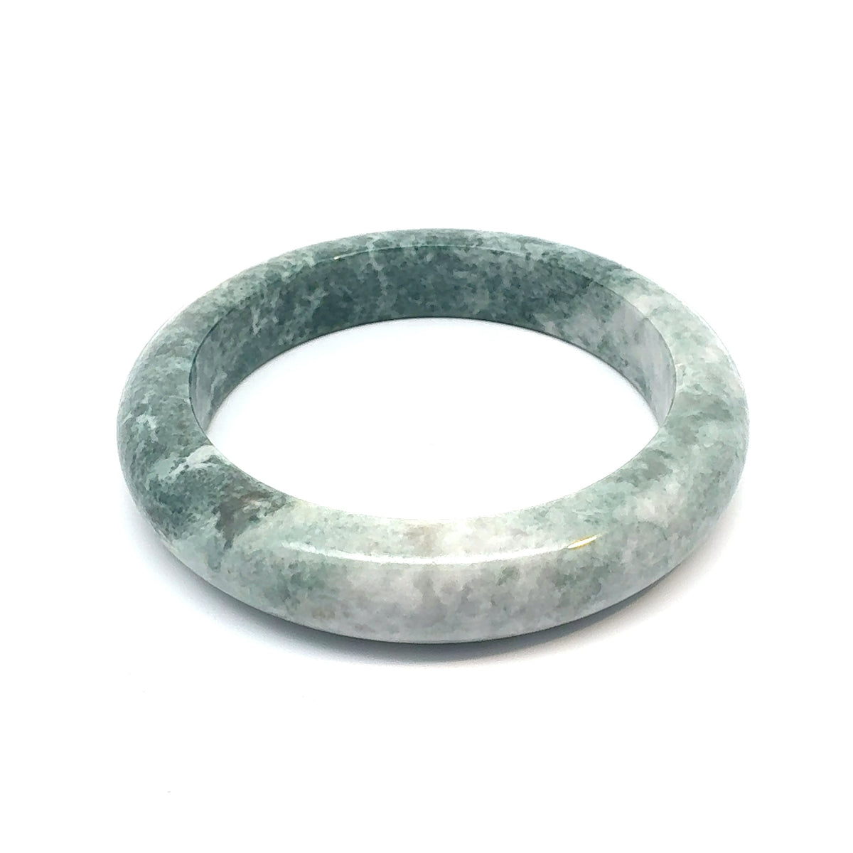 TAU Kazakh Jadeite Bangle, Green and White, Natural Type A