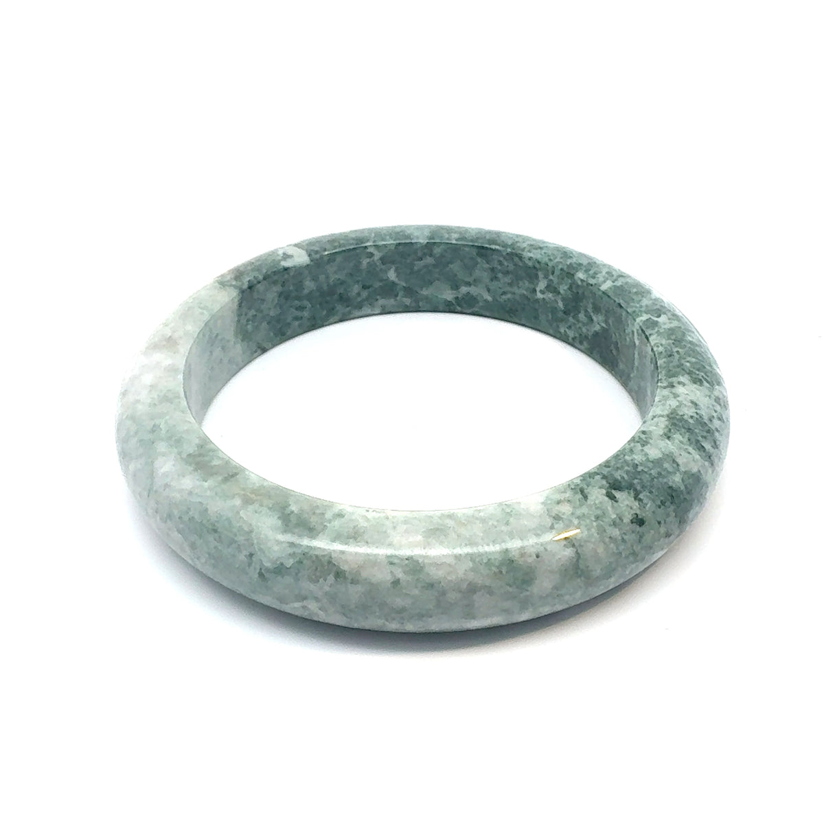 TAU Kazakh Jadeite Bangle, Green and White, Natural Type A