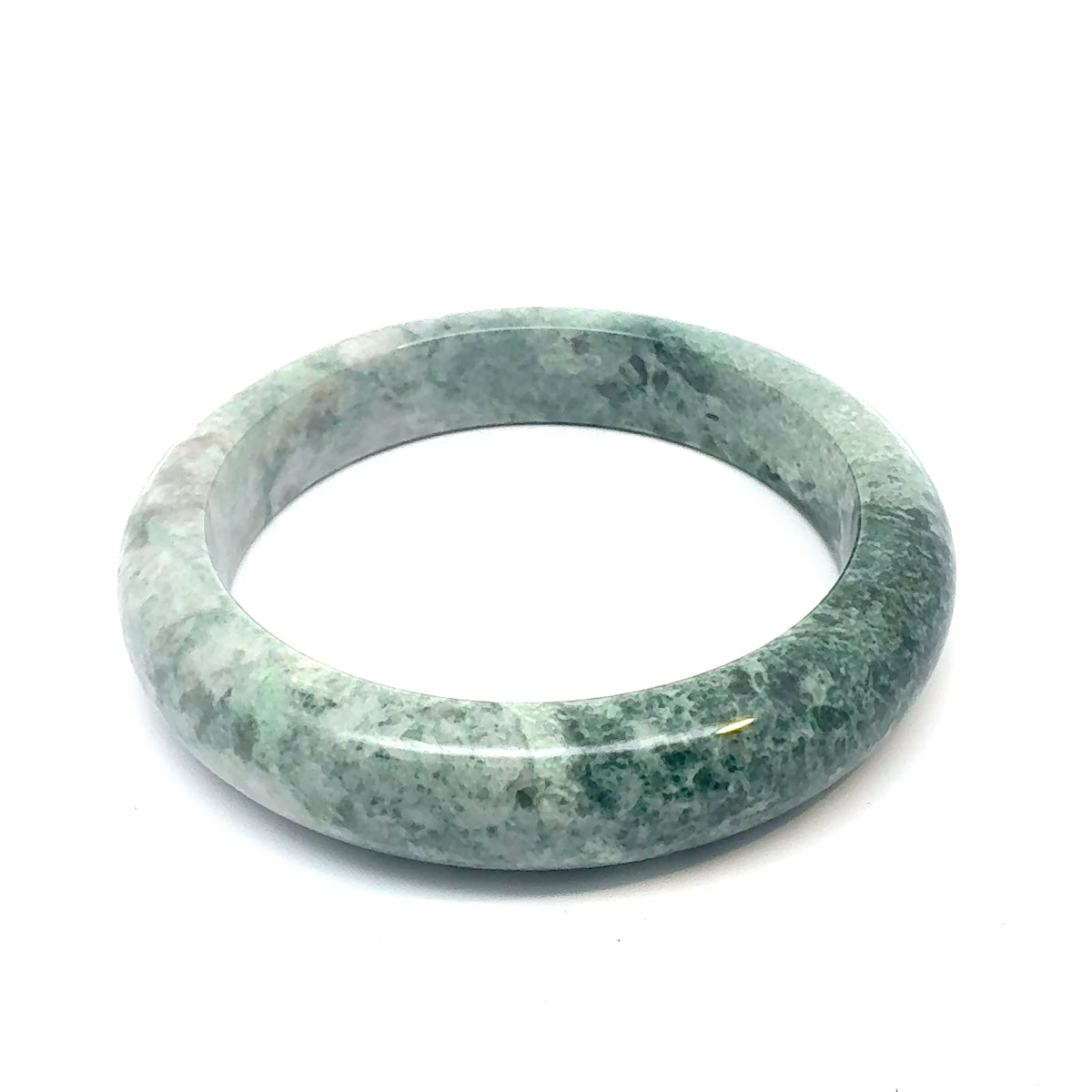 TAU Kazakh Jadeite Bangle, White with Deep Green Mottling, Natural Type A