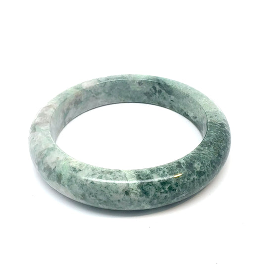 62.70 mm TAU Kazakh Jadeite Bangle, White with Deep Green Mottling, Natural Type A